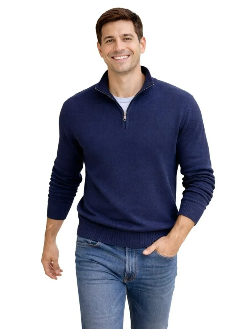 Polo Ralph Lauren Mens Large Navy Pima Cotton Half-Zip Sweater